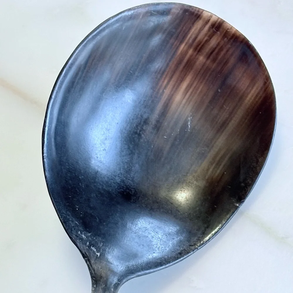 Rare vintage dark horn carved bird serving spoon